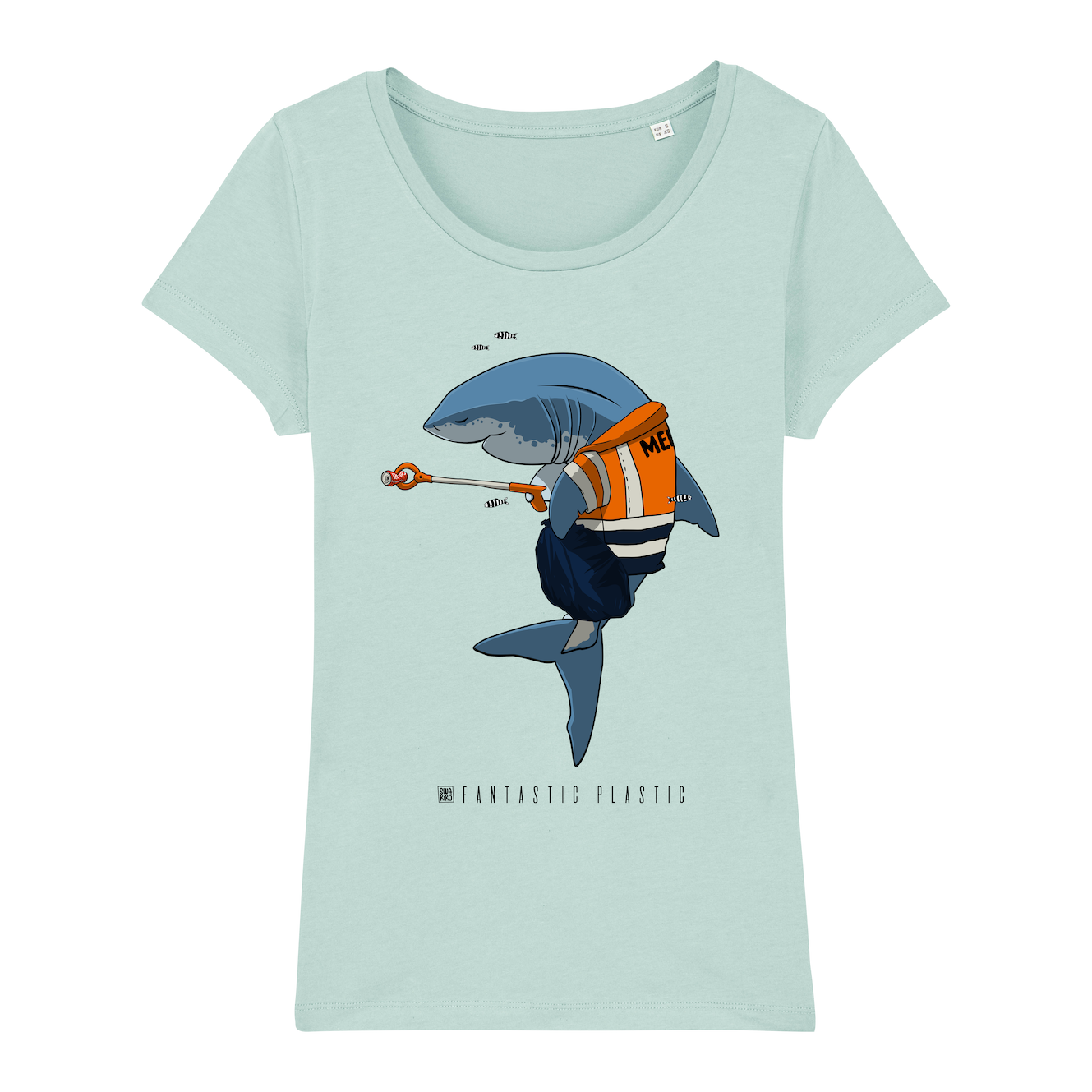 Surf t-shirt women caribbean blue, Cleaning Shark