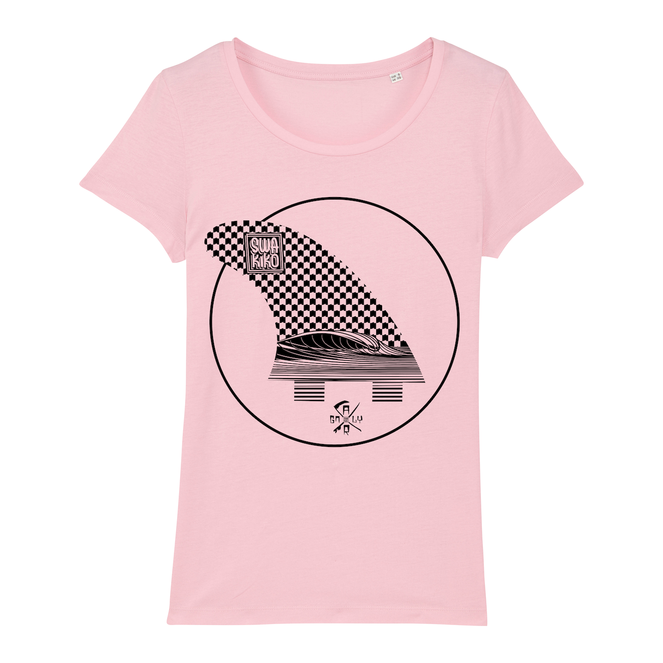Surf t-shirt women pink, Dark wave fin