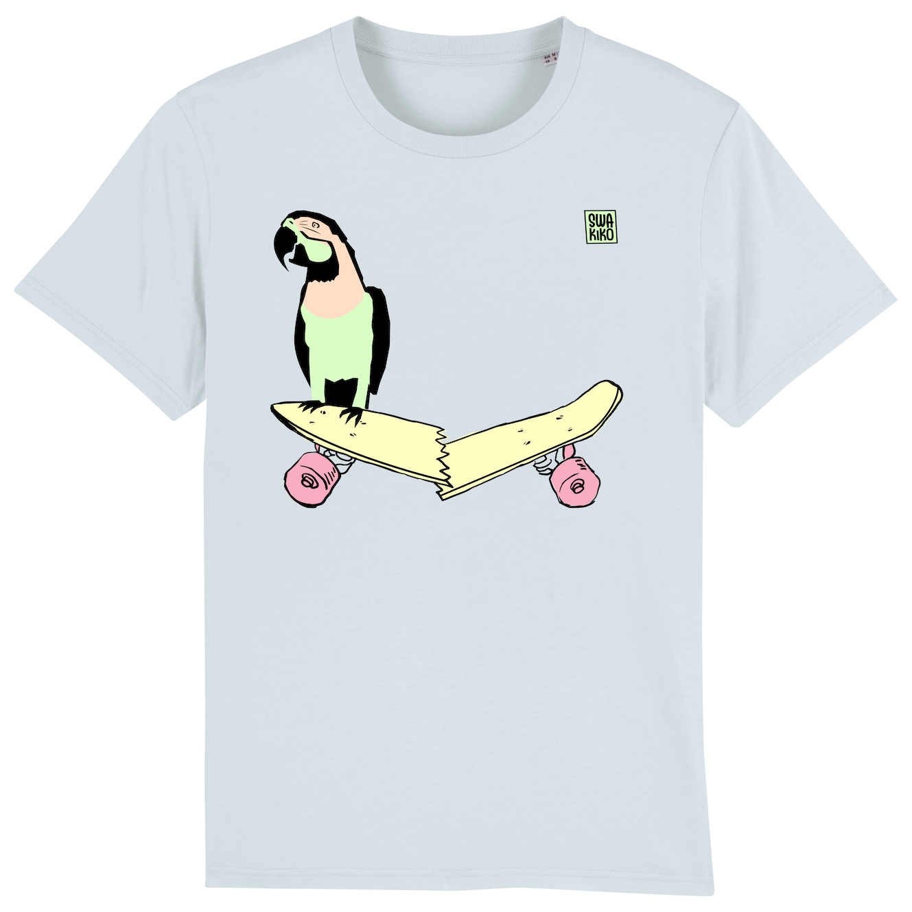 Skate T-shirt, parrot on skateboard, men, blue