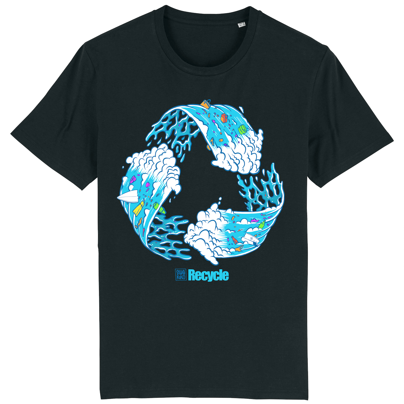 Surf T-shirt Recycle Wave, black, men