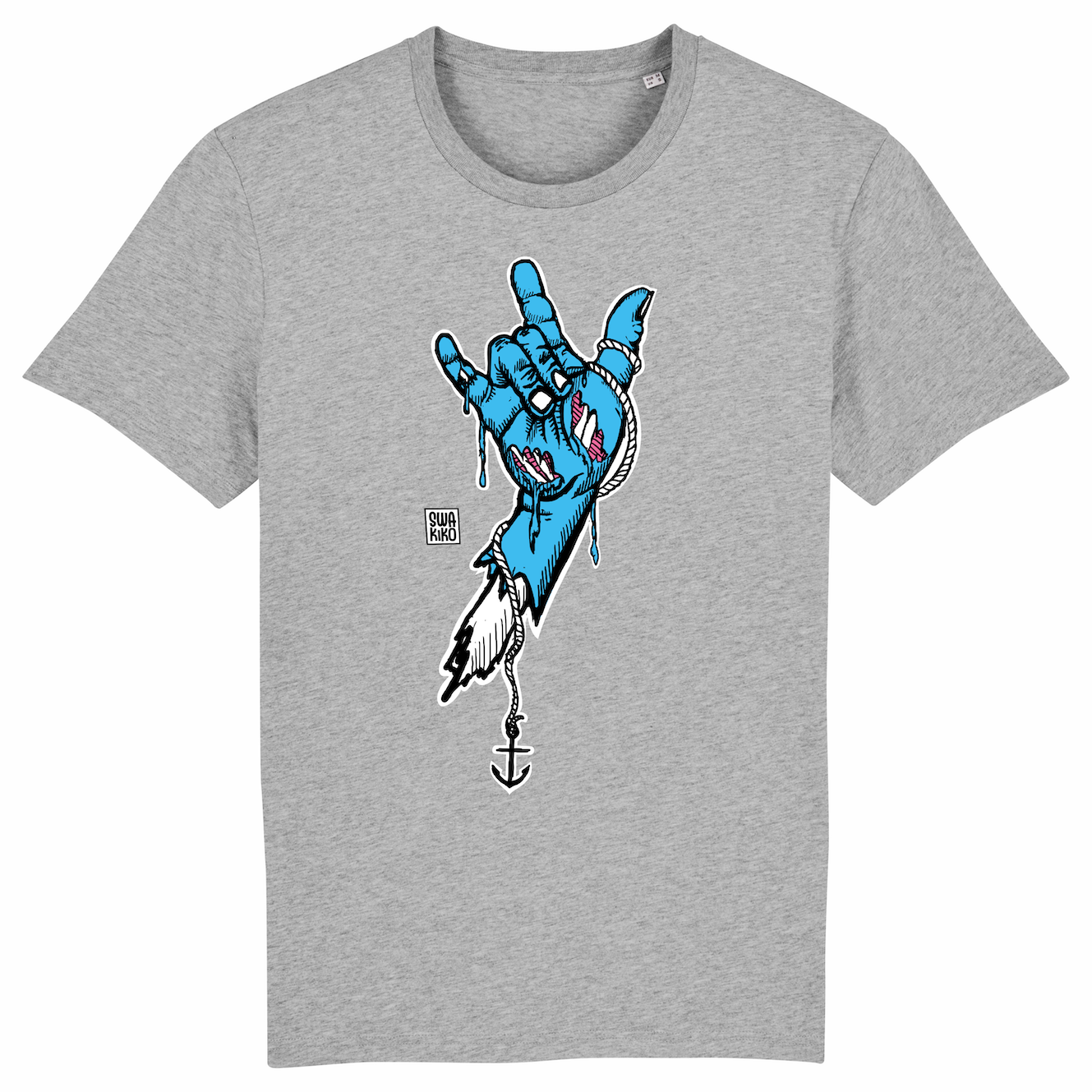 Surf t-shirt men grey, rock hand blue