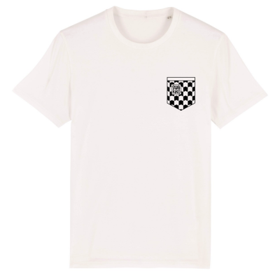 Wit T-shirt met Swakiko logo in zwart/wit geblokt borstzakje