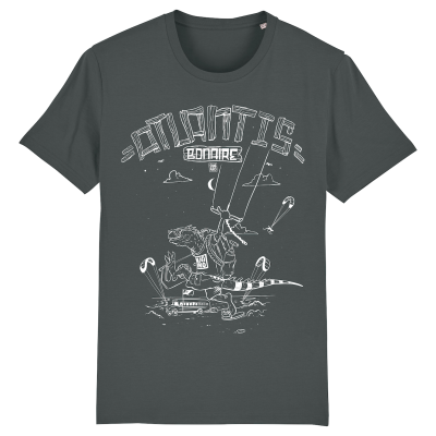 Antraciet Atlantis Kitebeach T-shirt met leguaan en kite op het strand