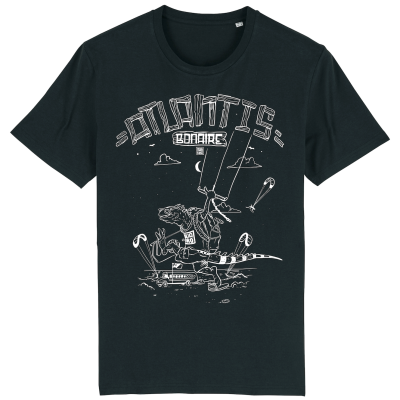 Zwart Atlantis Kitebeach T-shirt met leguaan en kite op het strand