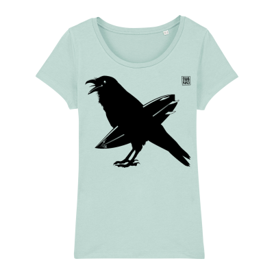 Surf T-shirt, Surfing Crow , women, caribbean blue
