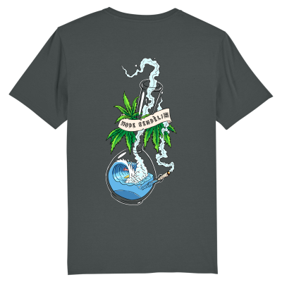 Antraciet T-shirt met een surf-artwork van een golf in een waterpijp