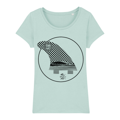 Surf t-shirt women caribbean blue, Dark wave fin