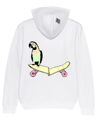 Hoodie Parrot on skateboard, white