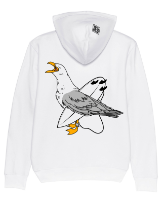 Surf Hoodie Surfing Seagull, white