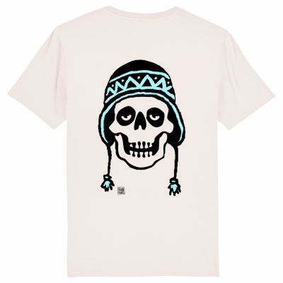 Wit T-shirt met een doodshoofd met een Peruaanse muts op