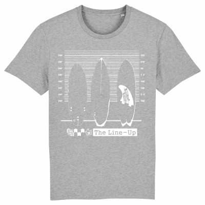 Grijs T-shirt met klassiek witte print van 3 surfboards in 'lineup'