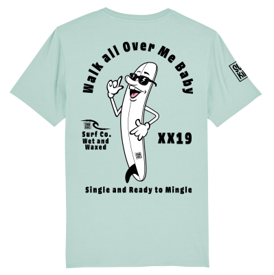 Turquoise T-shirt met vrolijke surfboard-cartoon - Klaar om bereden te worden, surfgeluk gegarandeerd!
