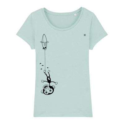 Surf t-shirt women, kook downunder, caribbean blue