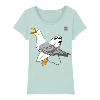 Surf t-shirt women caribbean blue, Wahine Seagull