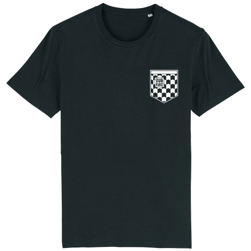 Zwart T-shirt met het witte geblokte SWAKiKO borstlogo