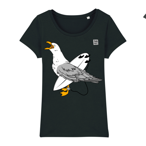 Surf t-shirt women black, Wahine Seagull
